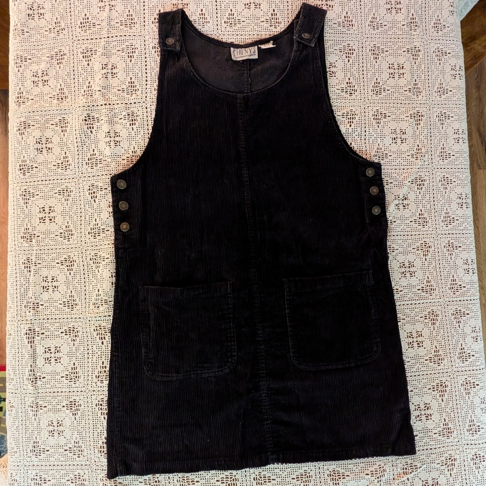 90s Corduroy Black Overall Dress